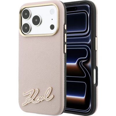Karl Lagerfeld Etui Grained with Resin Signature Logo MagSafe do Apple iPhone 17 Pro Max/18 Pro Max Różowy KLHMP18X6PWKSRSP
