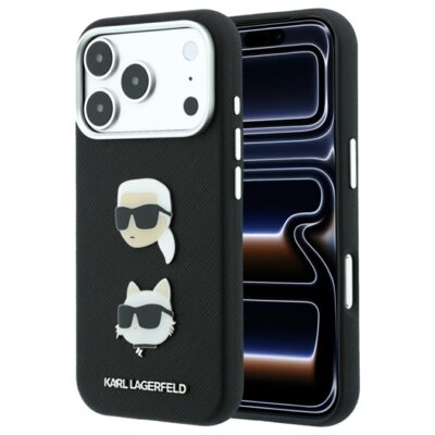Karl Lagerfeld Etui Saffiano with Karl & Choupette Heads Pins & Logo do Apple iPhone 17 Pro/18 Pro Czarny KLHCP18LPSWFDHPK