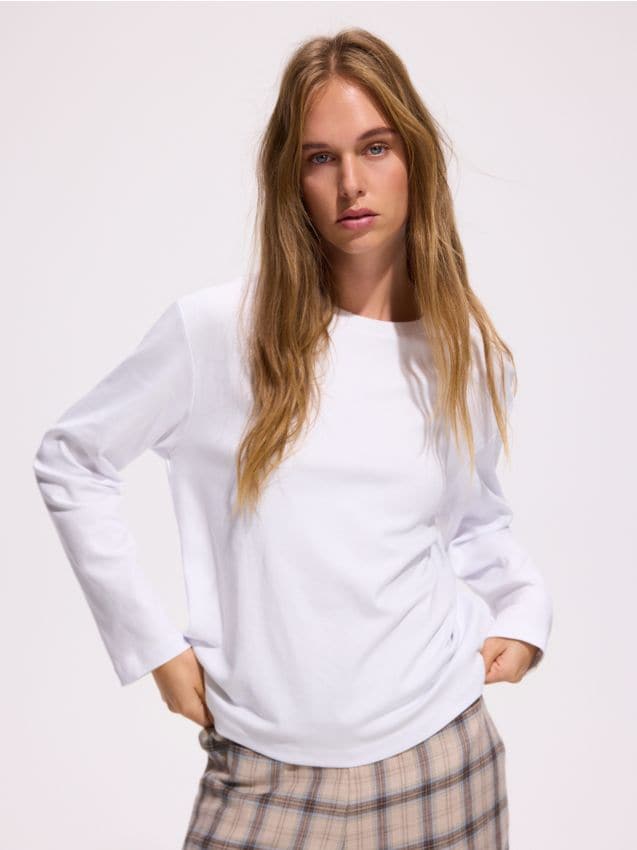 Reserved - Bawełniany longsleeve oversize - biały