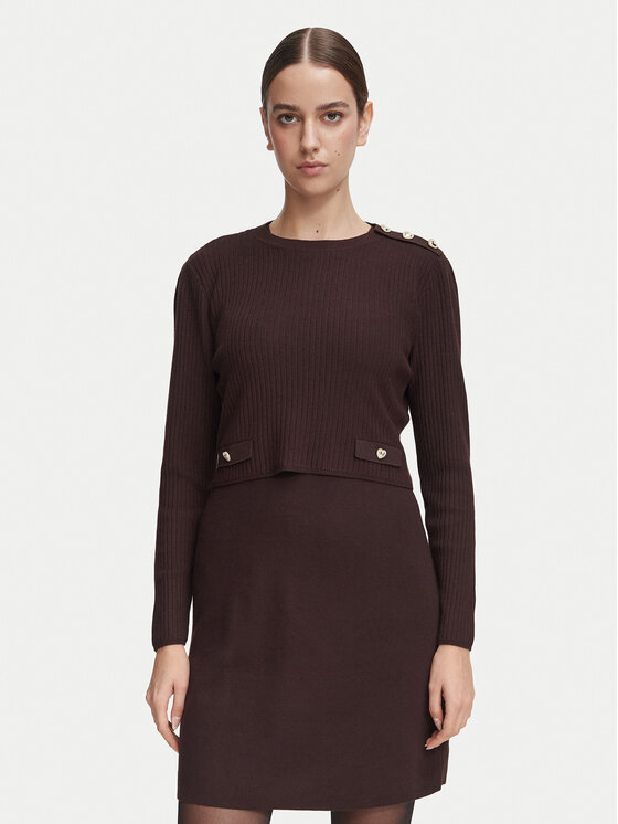 Morgan Sukienka dzianinowa 252-RMILOW Brązowy ciemny Slim Fit