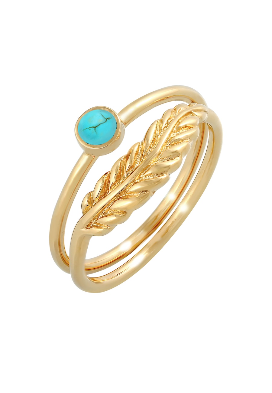 Elli Damski zestaw piór Howlit turkusowy Boho Trend Lata w srebrze próby 925 Sterling Silver Pierścionki 1 ct