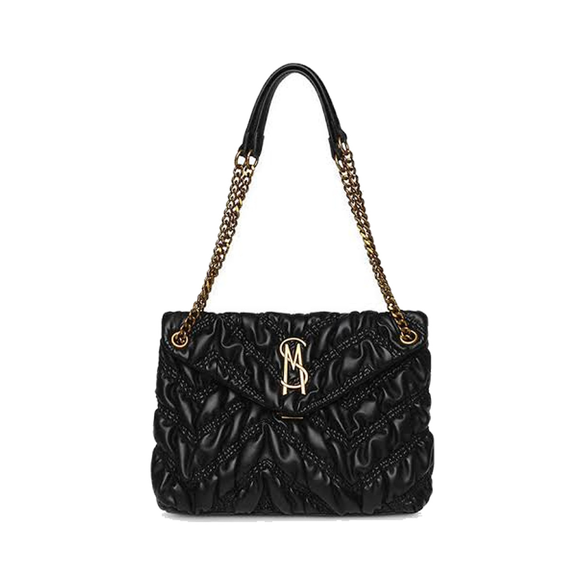 Torebka na ramię Steve Madden Britta-G SM13001571B - pikowana czarna ze złotym łańcuchem