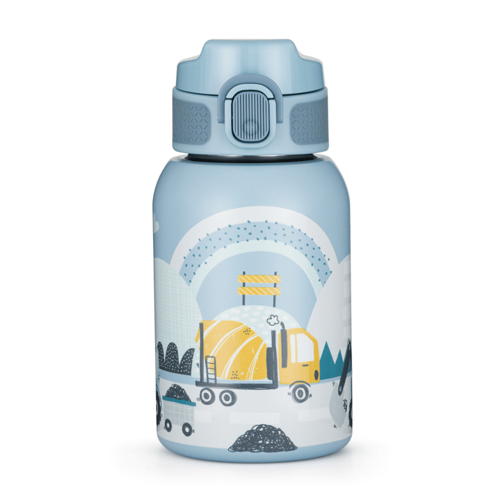 Petite&Mars, bidon/butelka termiczna ze stali nierdzewnej ze słomką, Work Zone, od 12 miesiąca, 350 ml