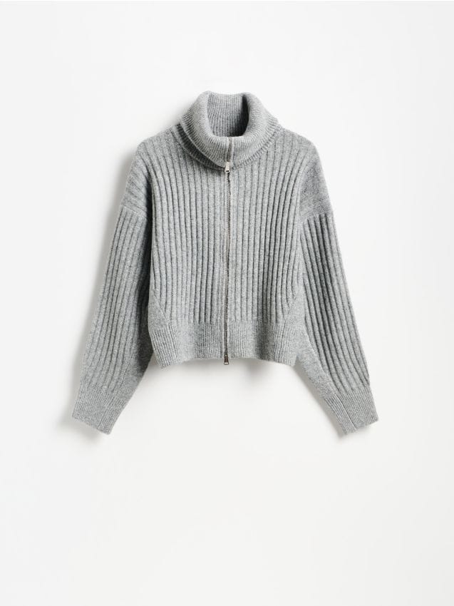 Reserved - Rozpinany sweter w prążki - szary