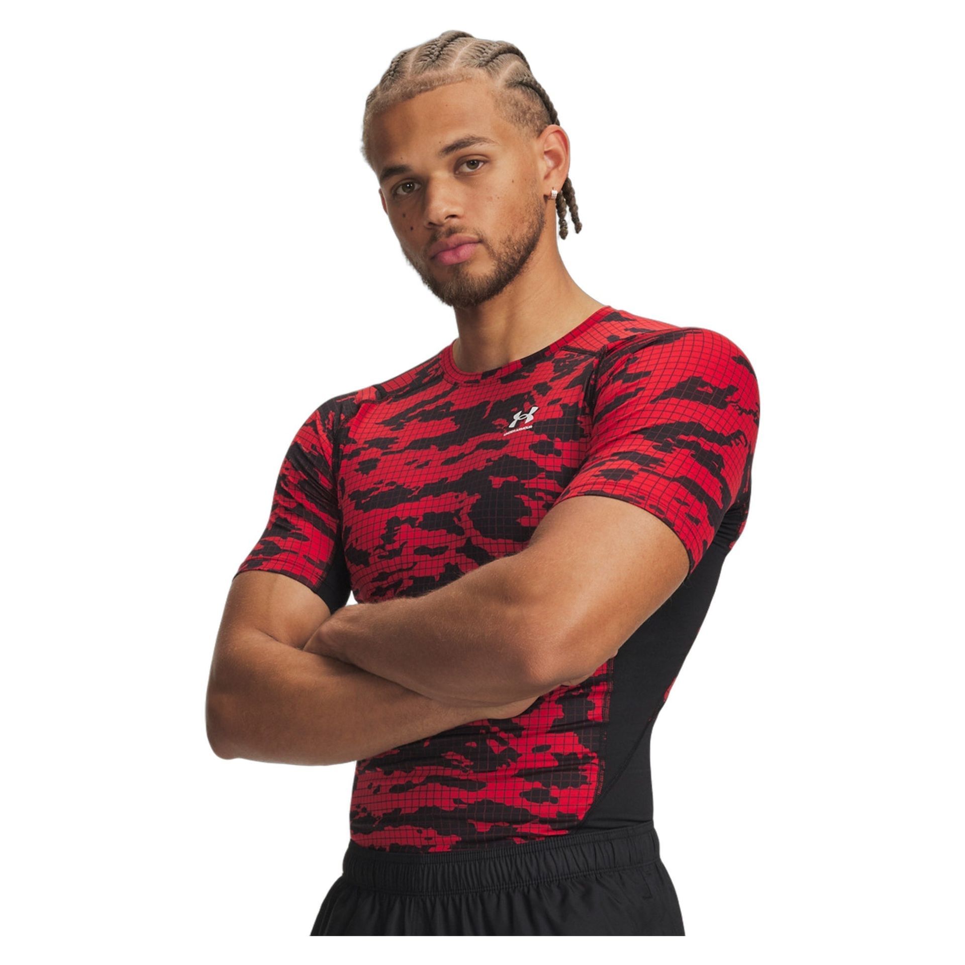 UA HG Printed SS Black Red - L