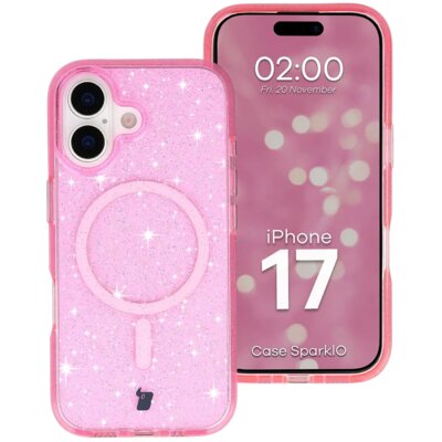 BIZON Etui Case SparklO MagSafe do Apple iPhone 17 Przezroczysto-różowy