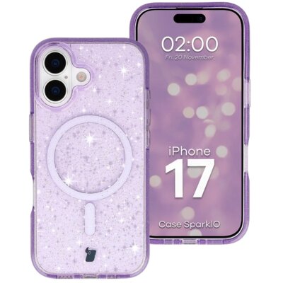 BIZON Etui Case SparklO MagSafe do Apple iPhone 17 Przezroczysto-fioletowy