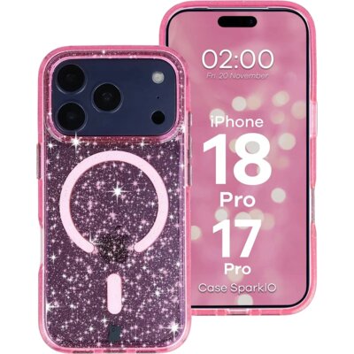BIZON Etui Case SparklO MagSafe do Apple iPhone 17 Pro/18 Pro Przezroczysto-różowy