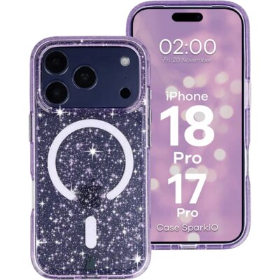 BIZON Etui Case SparklO MagSafe do Apple iPhone 17 Pro/18 Pro Przezroczysto-fioletowy