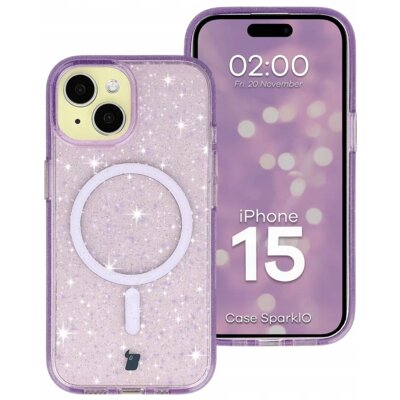 BIZON Etui Case SparklO MagSafe do Apple iPhone 15 Przezroczysto-fioletowy