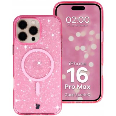BIZON Etui Case SparklO MagSafe do Apple iPhone 16 Pro Max Przezroczysto-różowy