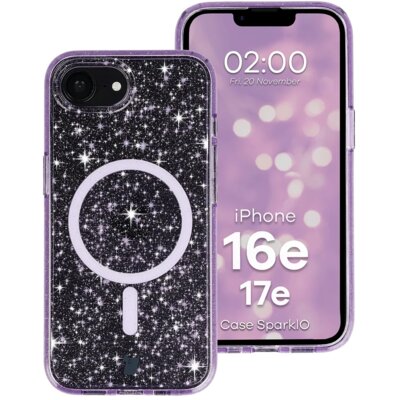 BIZON Etui Case SparklO MagSafe do Apple iPhone 17e/16e Przezroczysto-fioletowy