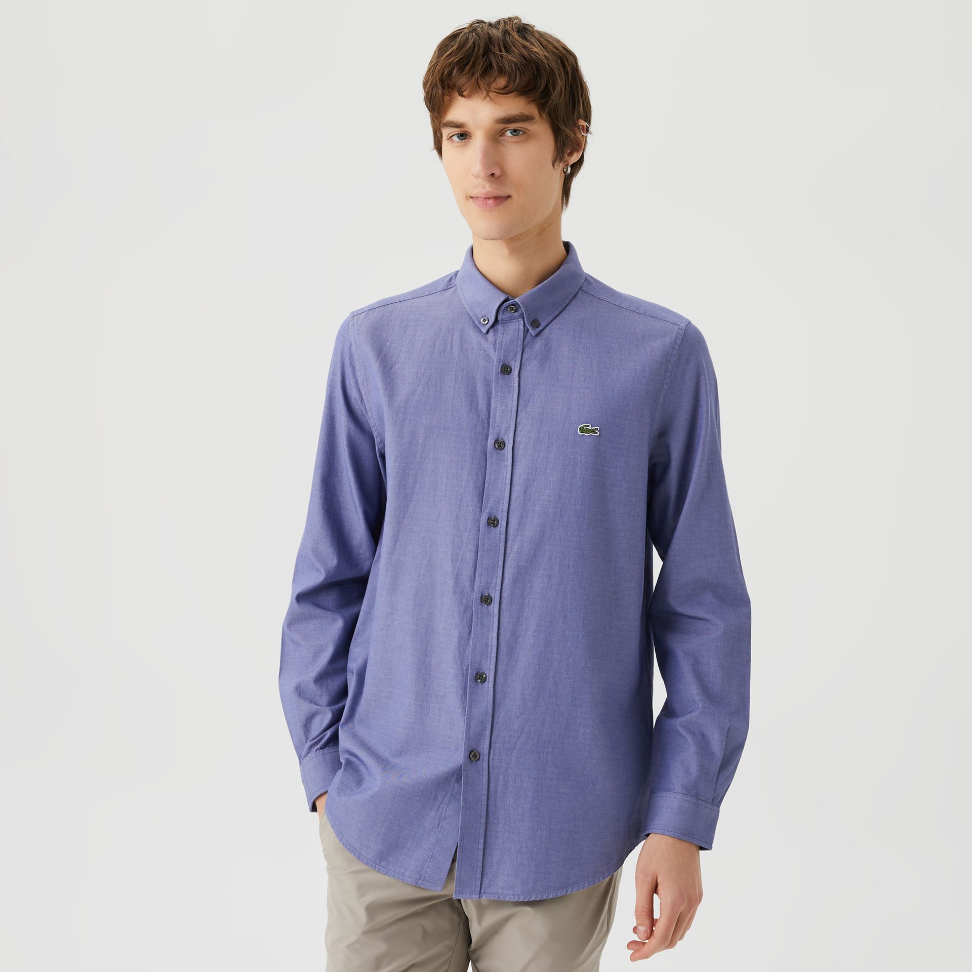 Lacoste Bawełniana Organiczna Koszula Męska Button-Down Slim Fit Granatowa Granatowy