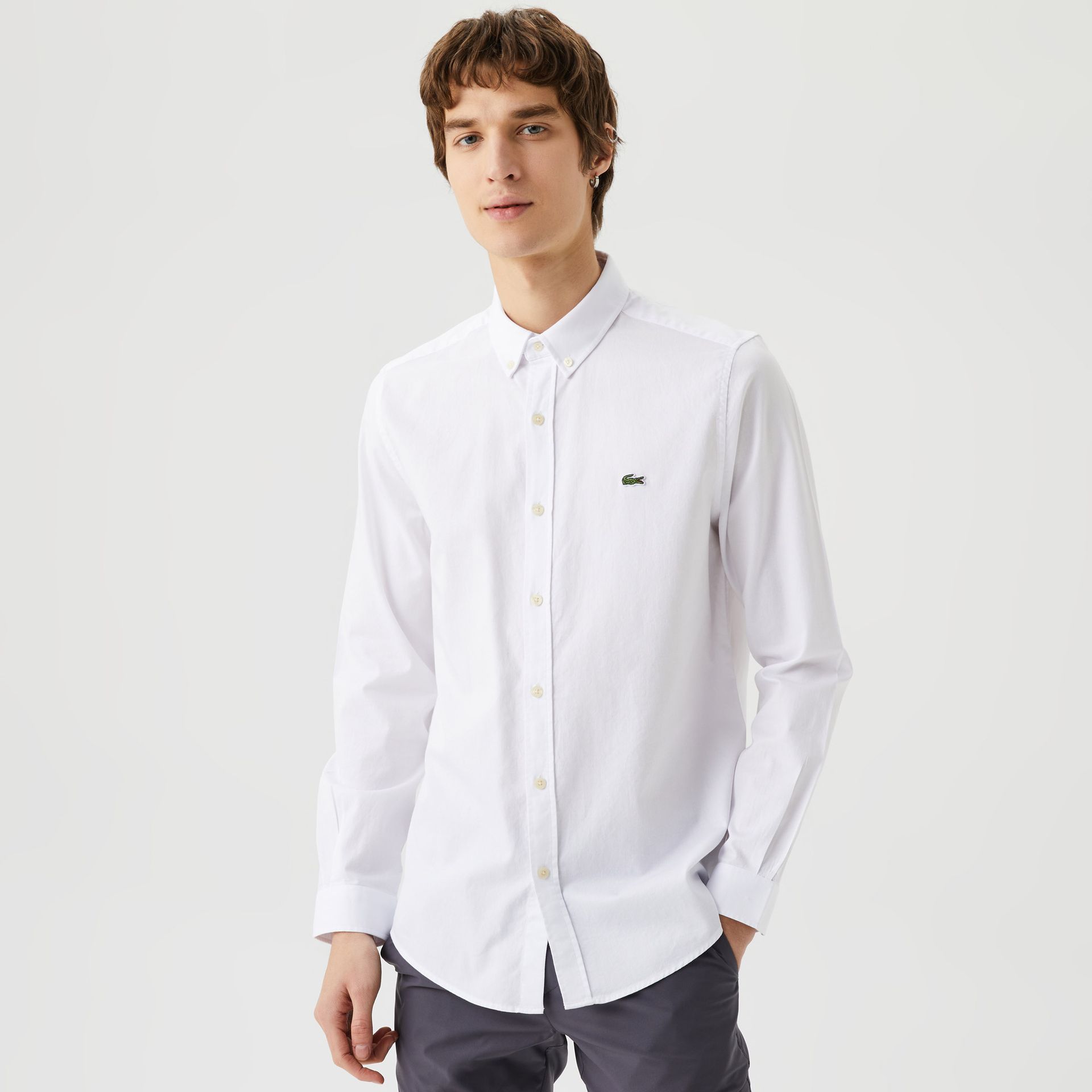 Lacoste Bawełniana Organiczna Koszula Męska Button-Down Slim Fit Biała Biały