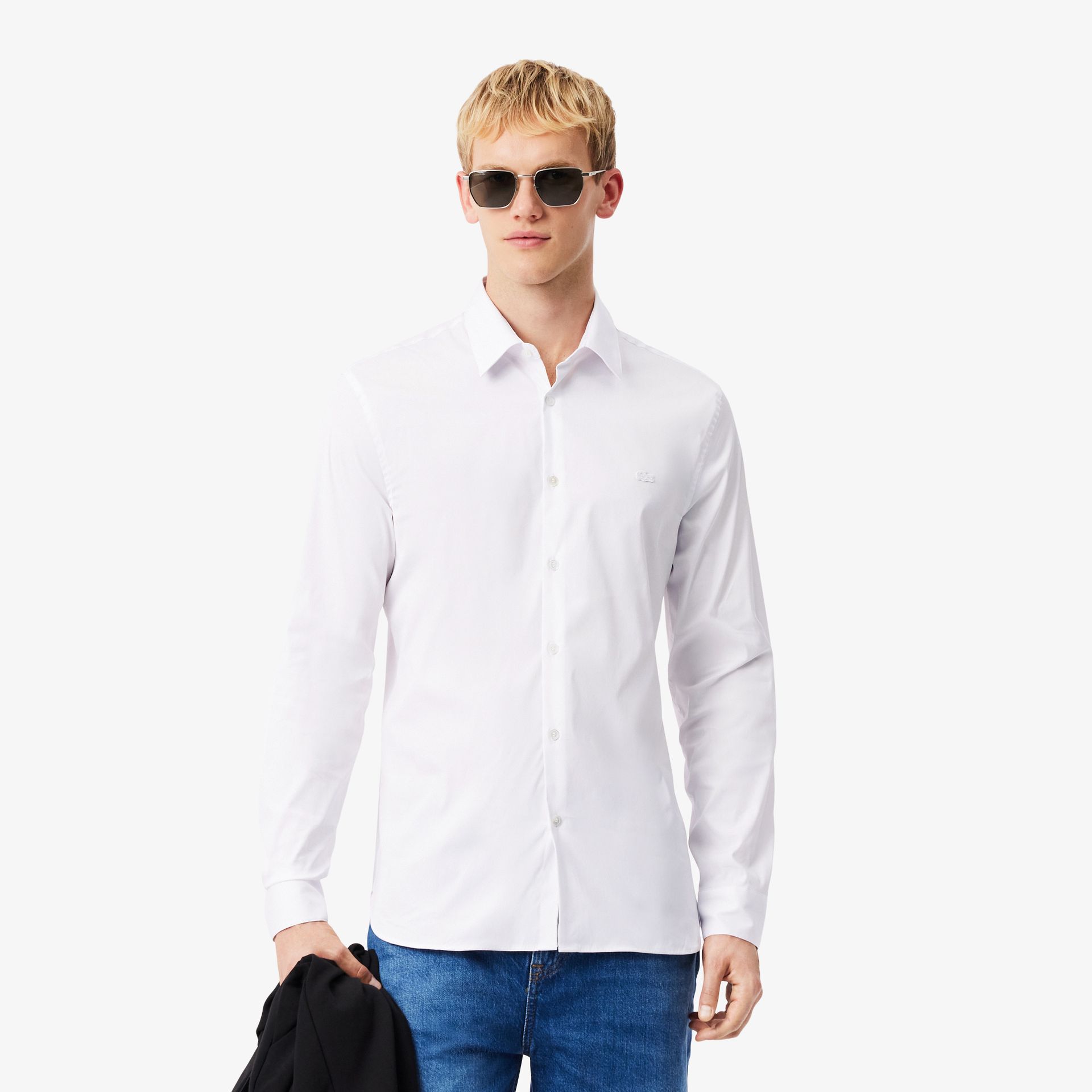 Lacoste Męska Koszula Slim Fit Z Francuskim Kołnierzykiem Z Bawełnianej Popeliny Biały