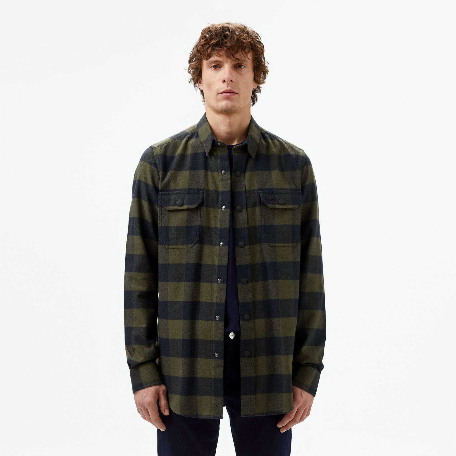 Lacoste Koszula Męska W Kratę Slim Fit Zielona Zielony