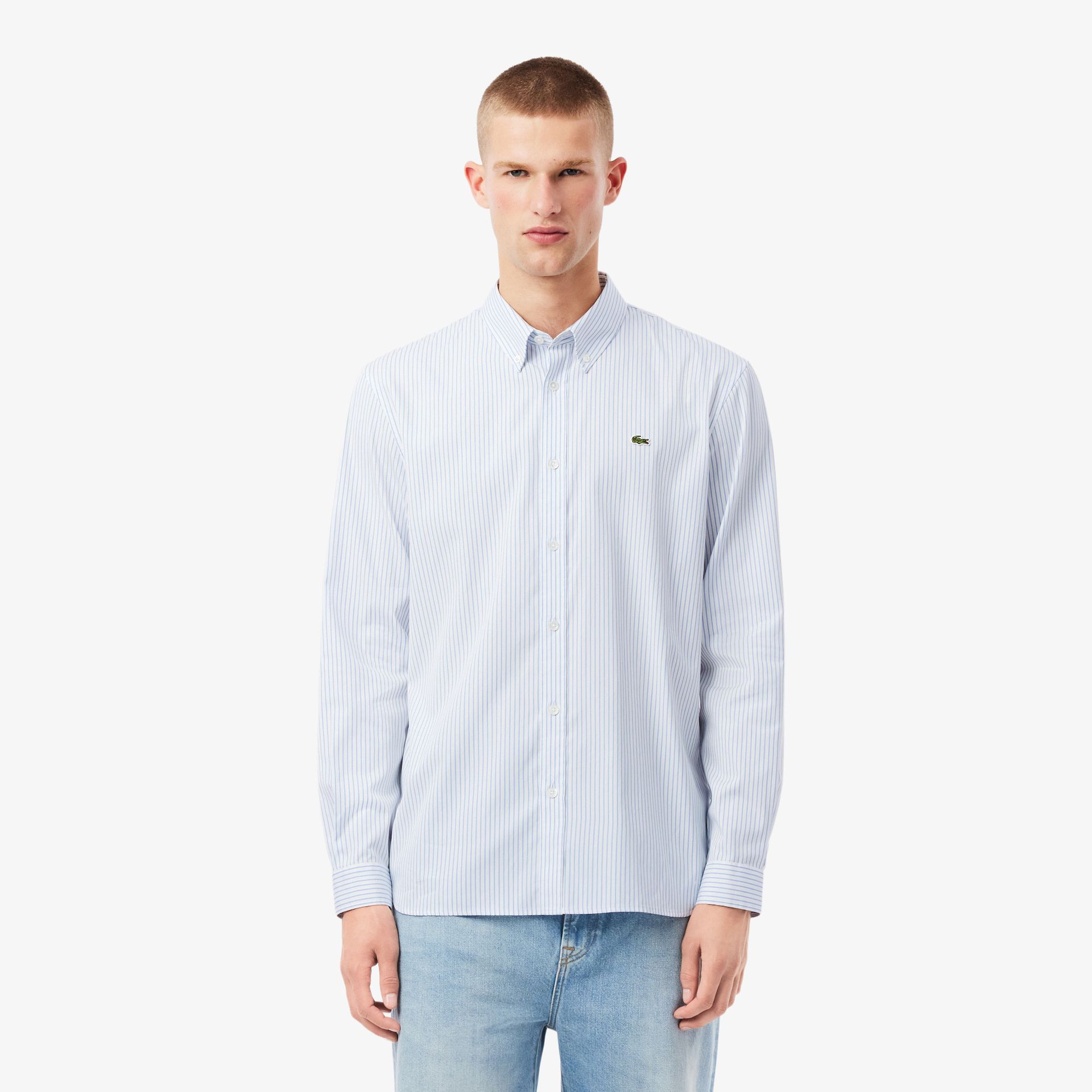 Lacoste Koszula Męska W Paski Regular Fit Biała Biały