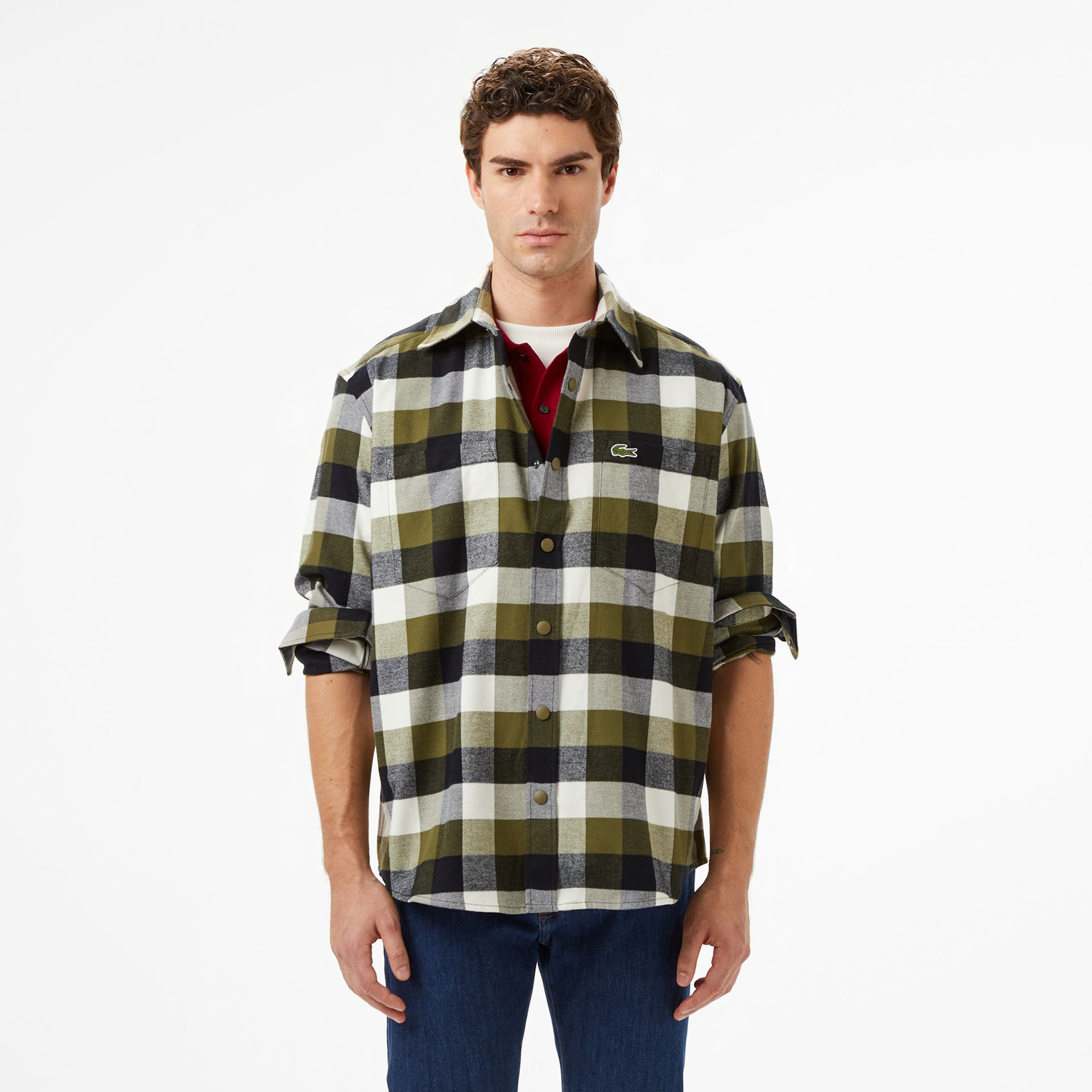 Lacoste Koszula Męska W Kratę Relaxed Fit Khaki Zielony