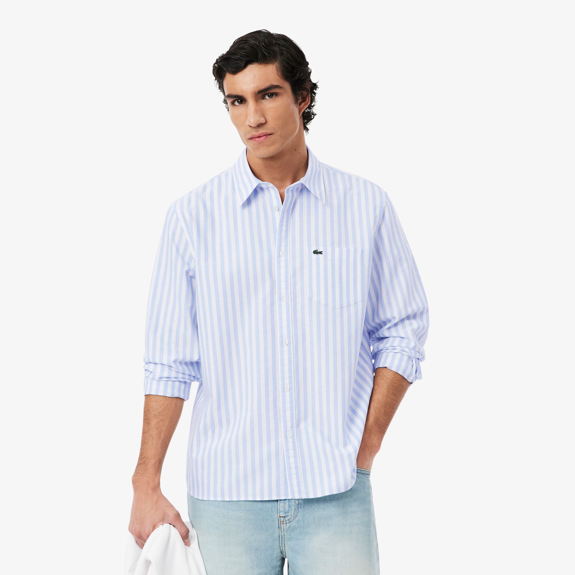 Lacoste Koszula Oxford W Paski O Kroju Regular Fit Męskie Niebieski