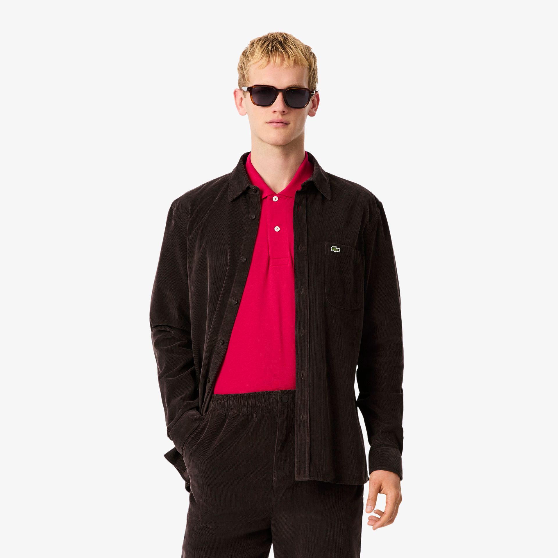 Lacoste Sztruksowa Koszula Męska Regular Fit Brązowa Brązowy