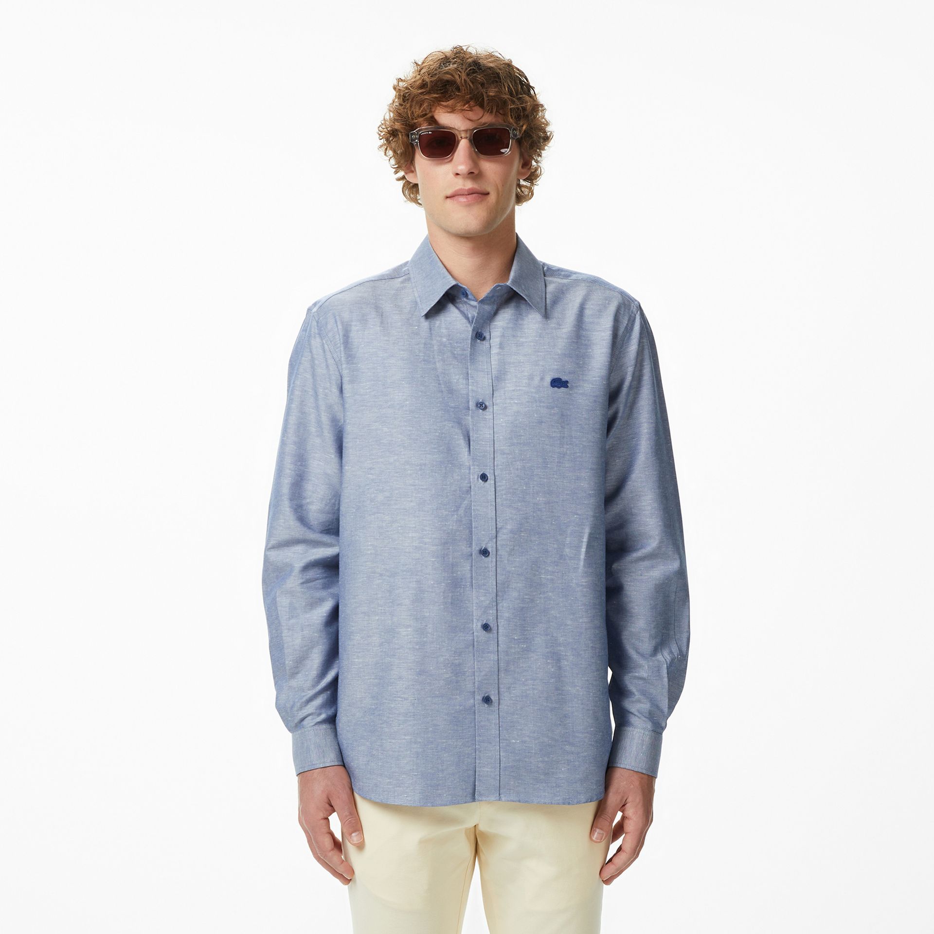 Lacoste Koszula Męska Button-Down Regular Fit Ciemnoniebieska Niebieski