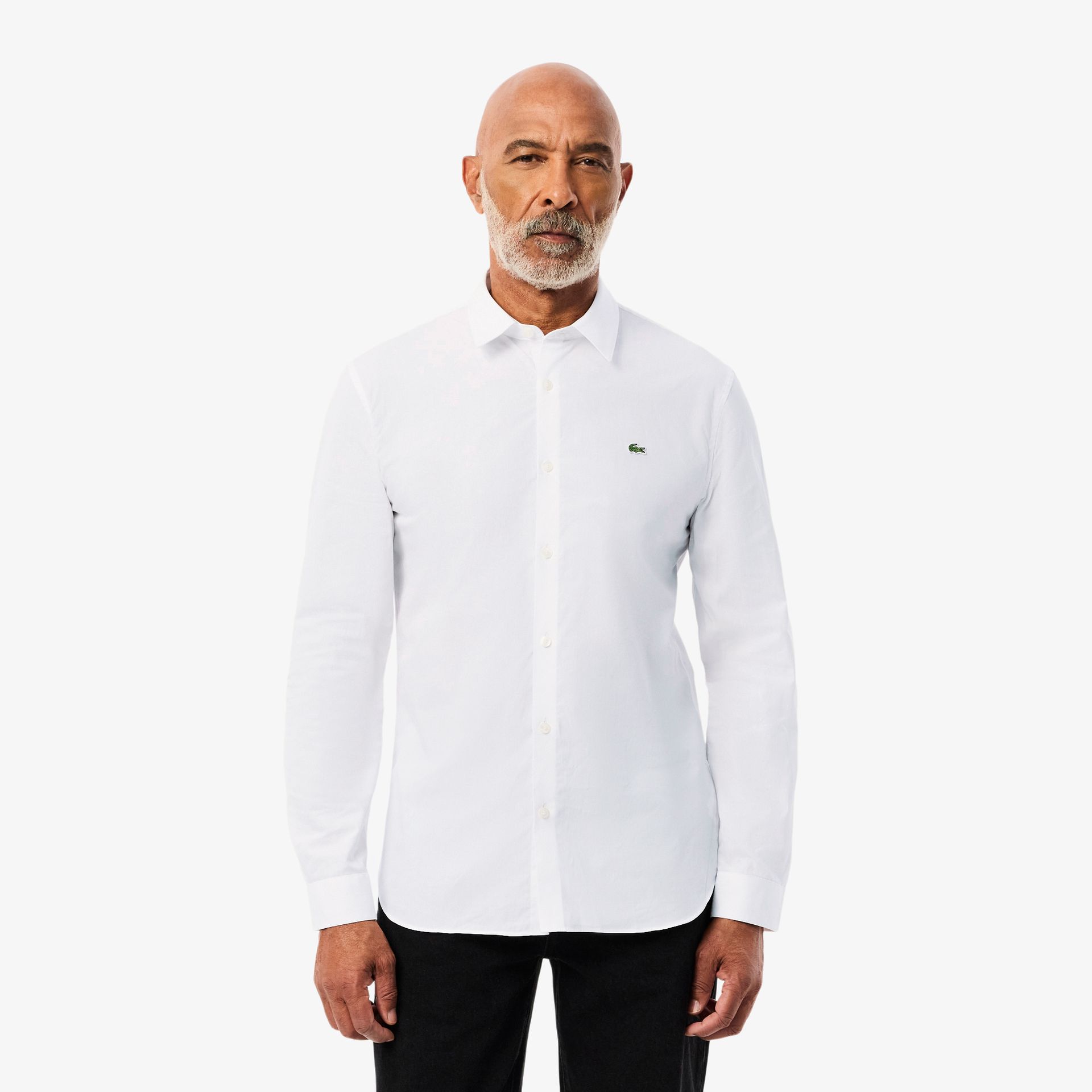 Lacoste Elastyczna Koszula Z Bawełnianej Popeliny Slim Fit Biała Męskie Biały