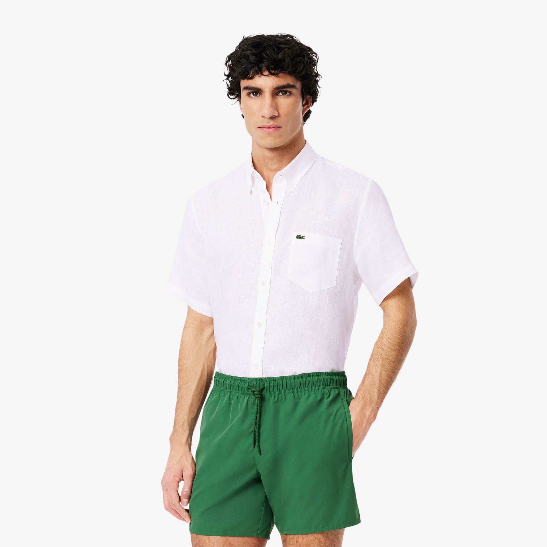Lacoste Lniana Koszula Z Krótkim Rękawem