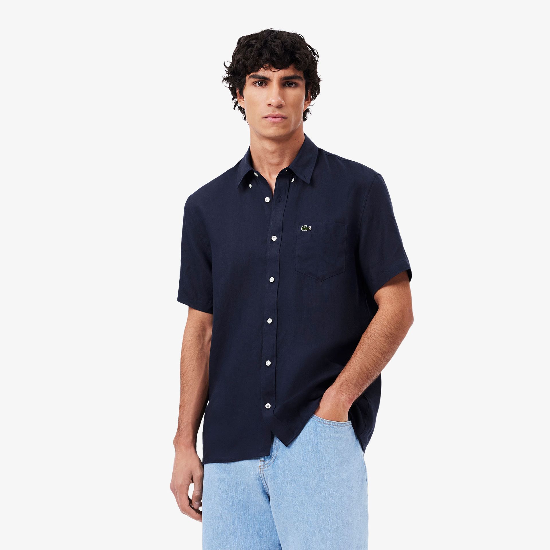 Lacoste Męska Koszula Lniana Z Krótkim Rękawem Lacoste