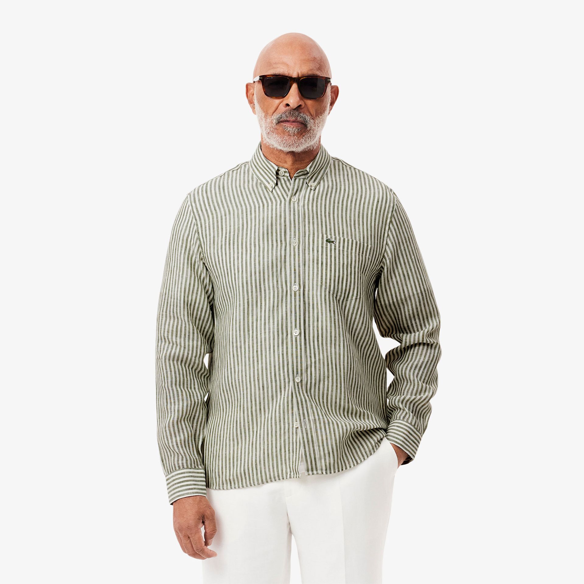 Lacoste Lniana Koszula W Paski Regular Fit