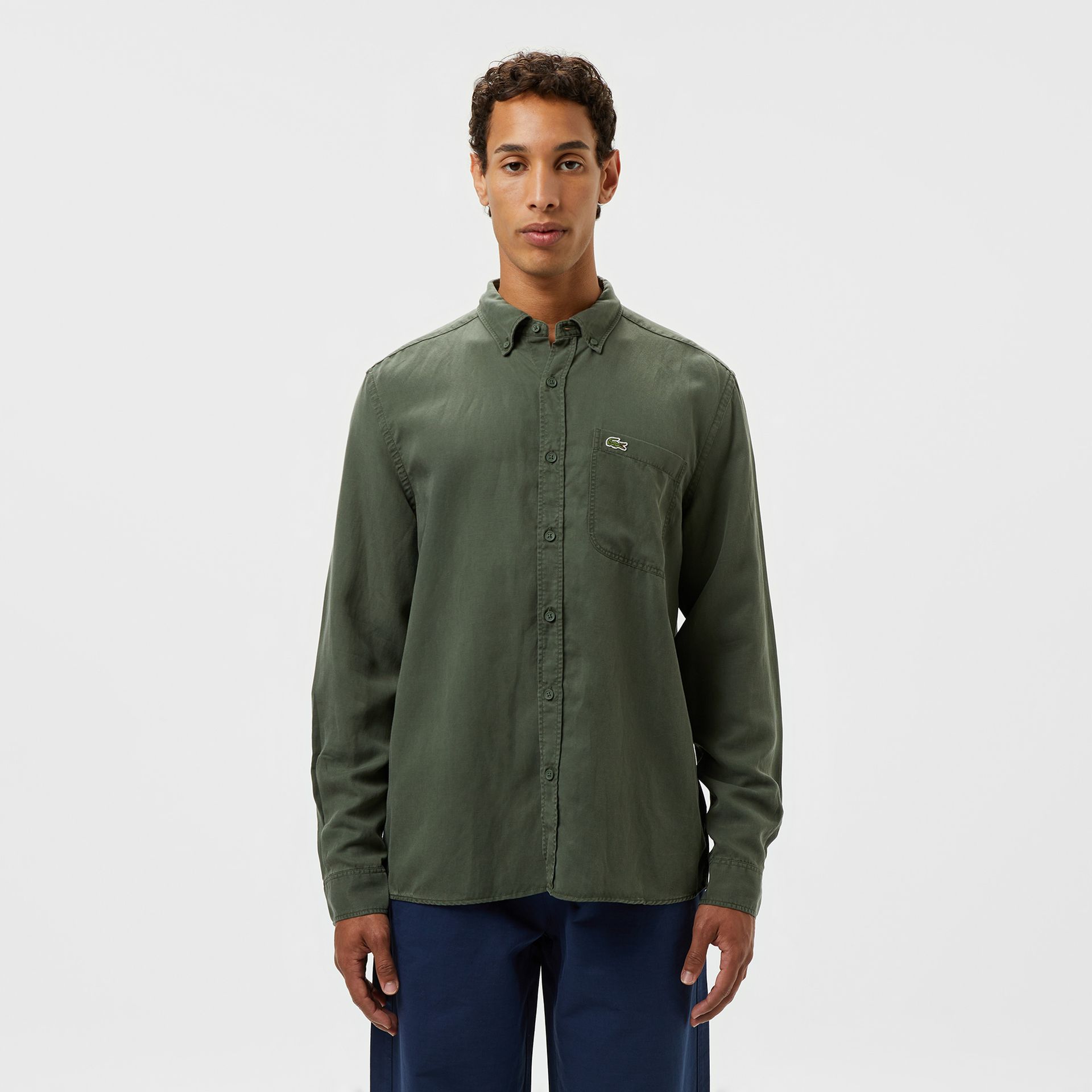 Lacoste Koszula Męska Button-Down Slim Fit Khaki Zielony