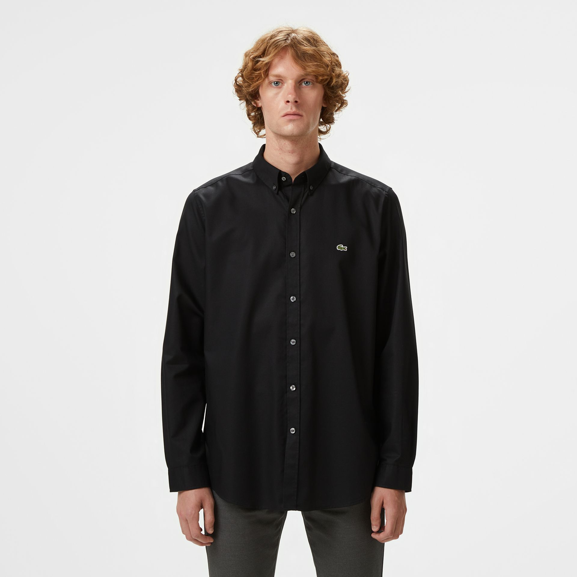 Lacoste Koszula Męska Button-Down Slim Fit Czarna Czarny