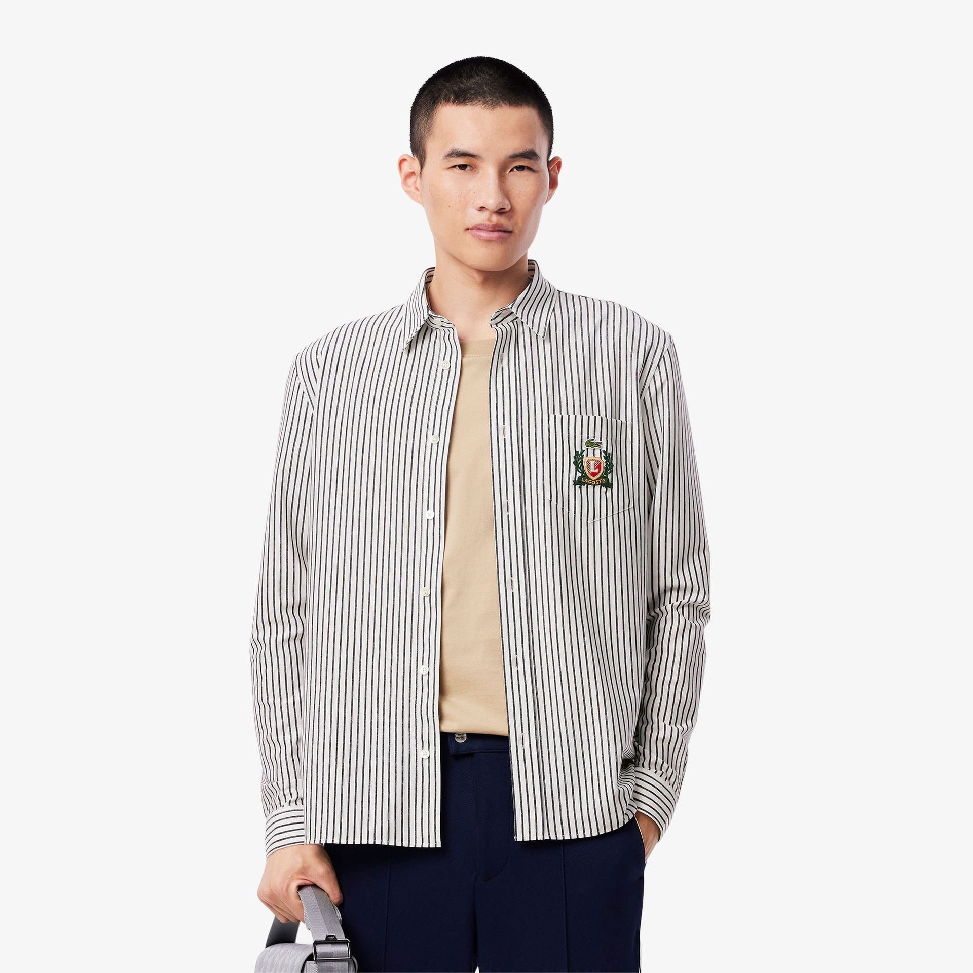 Lacoste Bawełniana Koszula W Paski Regular Fit