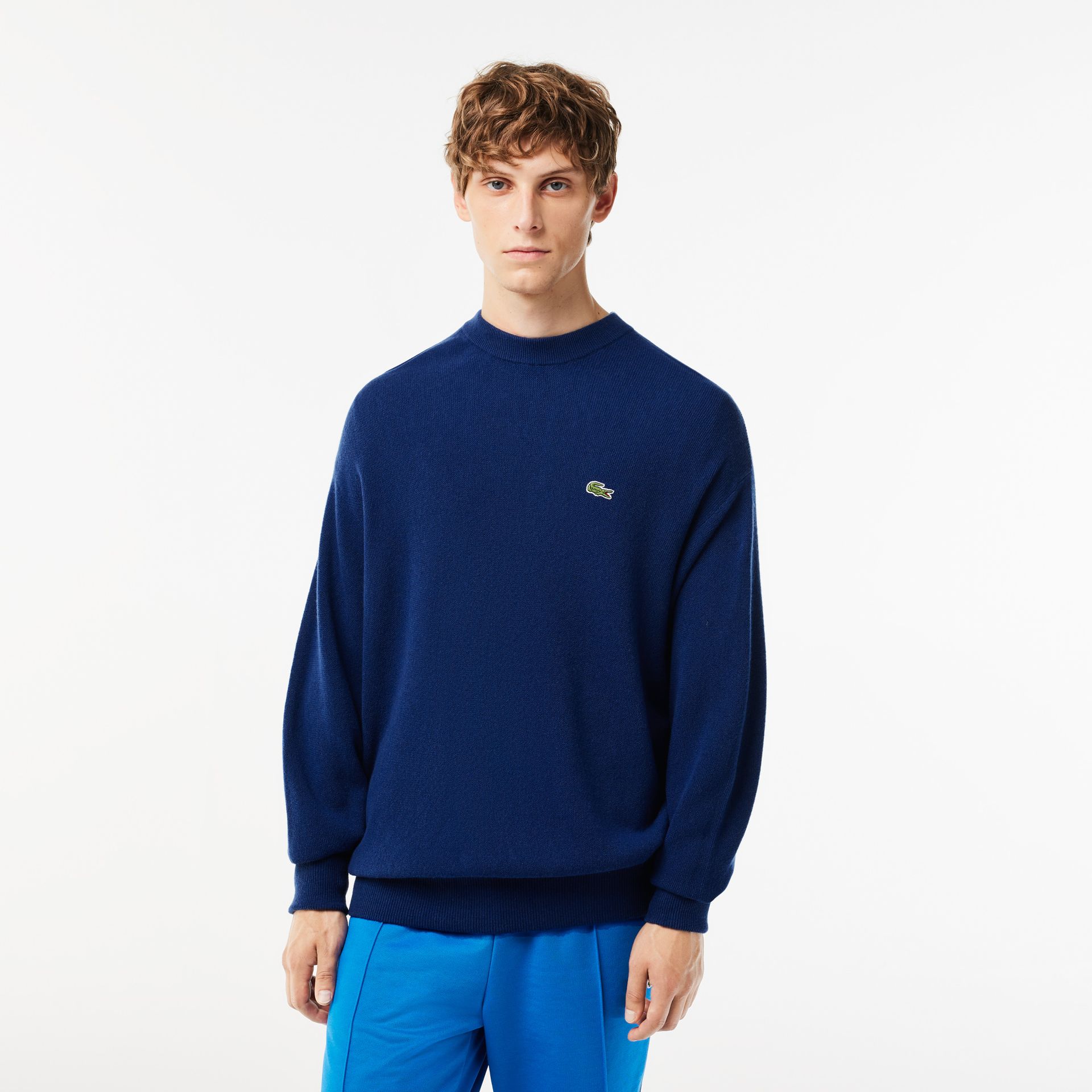 Lacoste Męski Sweter Z Wełny O Luźnym Kroju Z Okrągłym Dekoltem