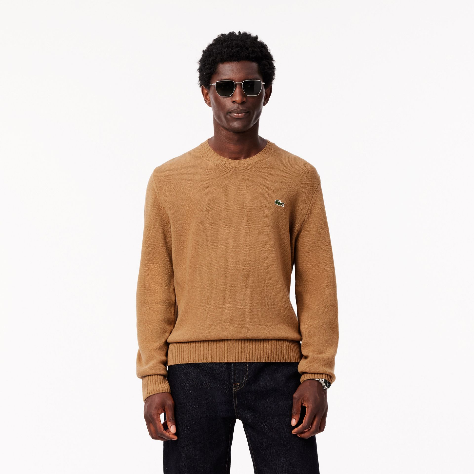 Lacoste Sweter Z Okrągłym Dekoltem Z Karbowanej Wełny