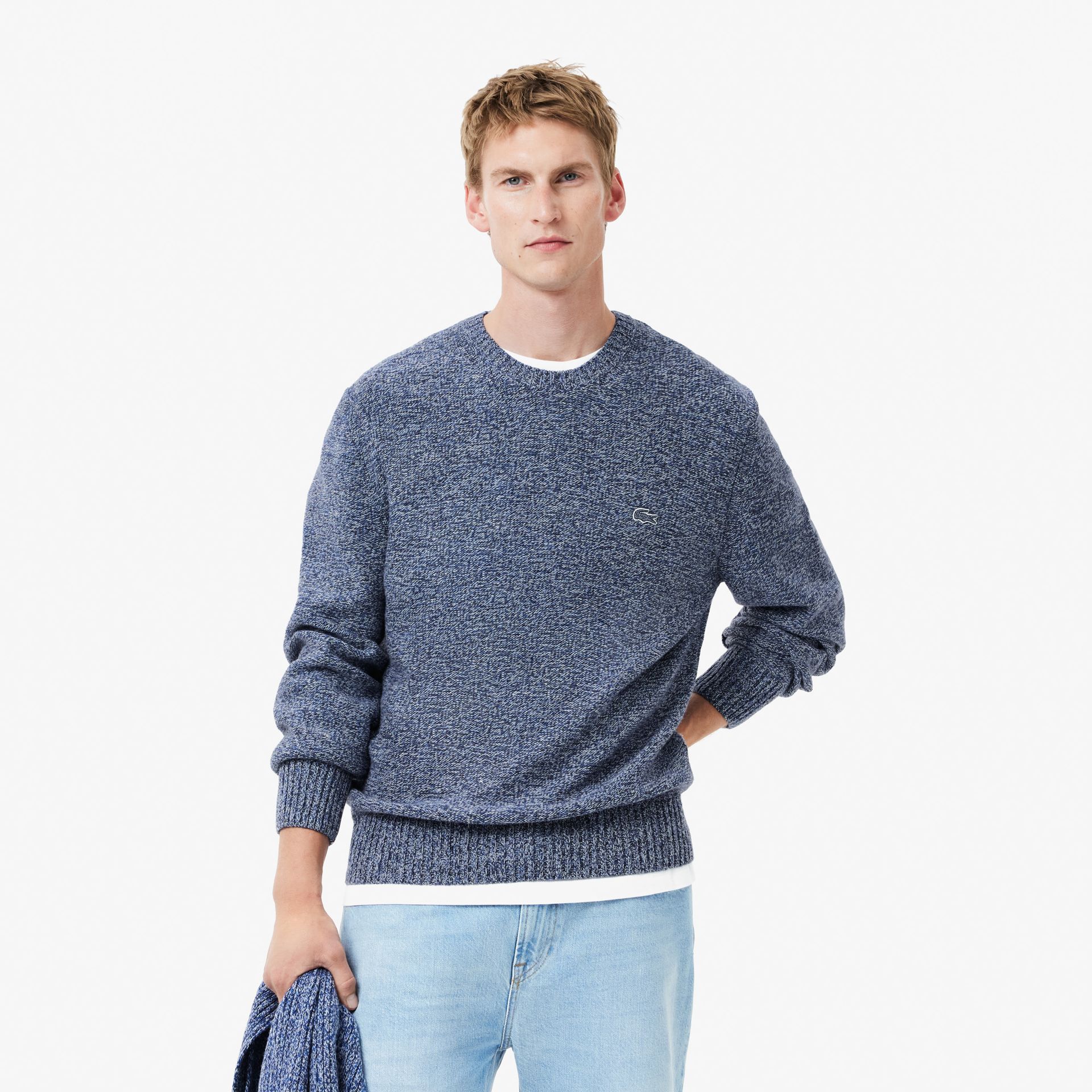 Lacoste Sweter Z Okrągłym Dekoltem Z Merceryzowanej Wełny Karbowanej