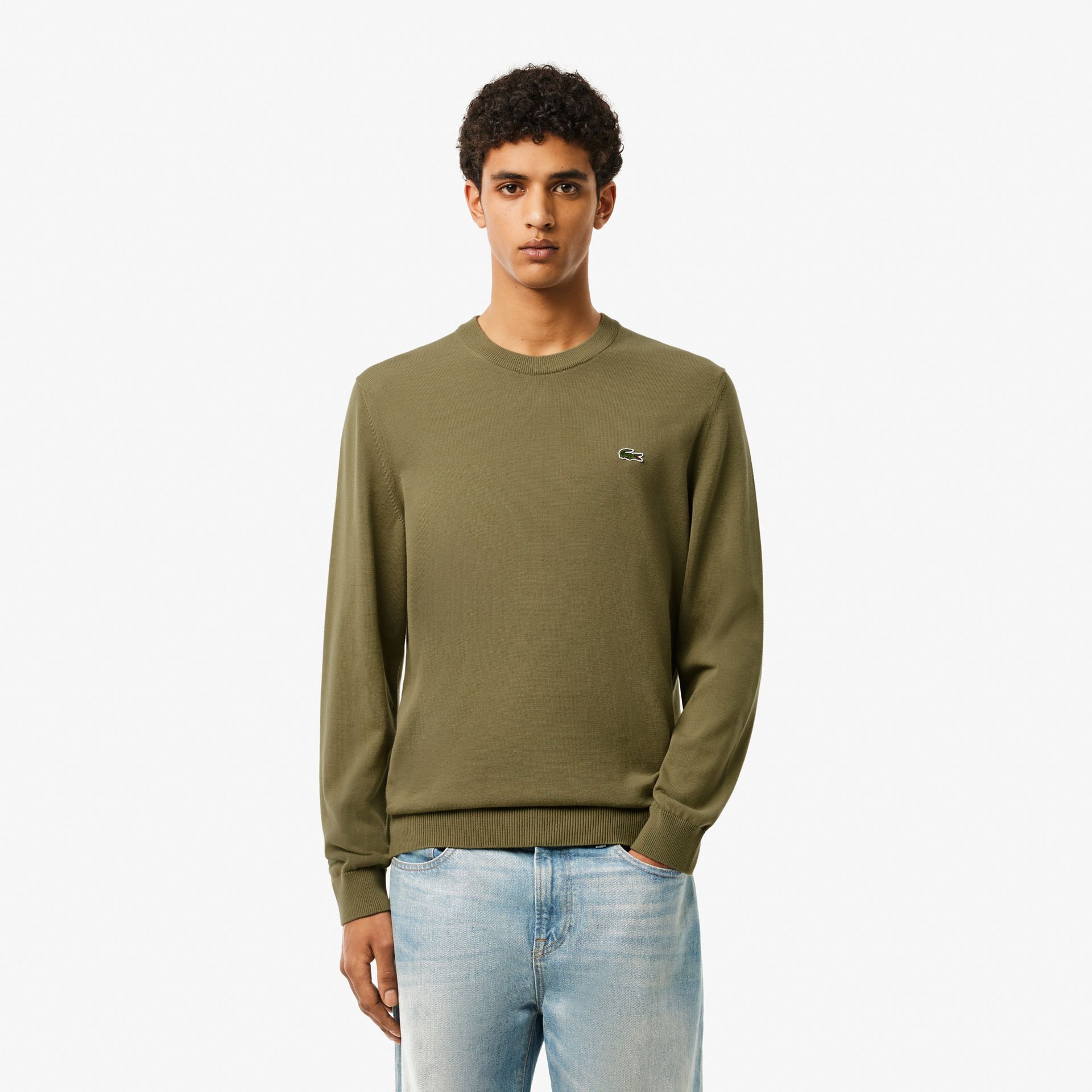 Lacoste Monochromatyczny Bawełniany Sweter Z Okrągłym Dekoltem