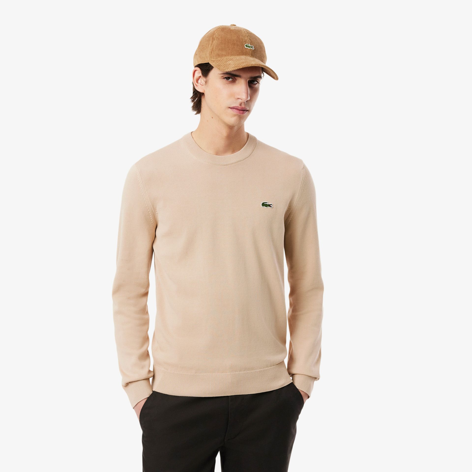 Lacoste Monochromatyczny Bawełniany Sweter Z Okrągłym Dekoltem