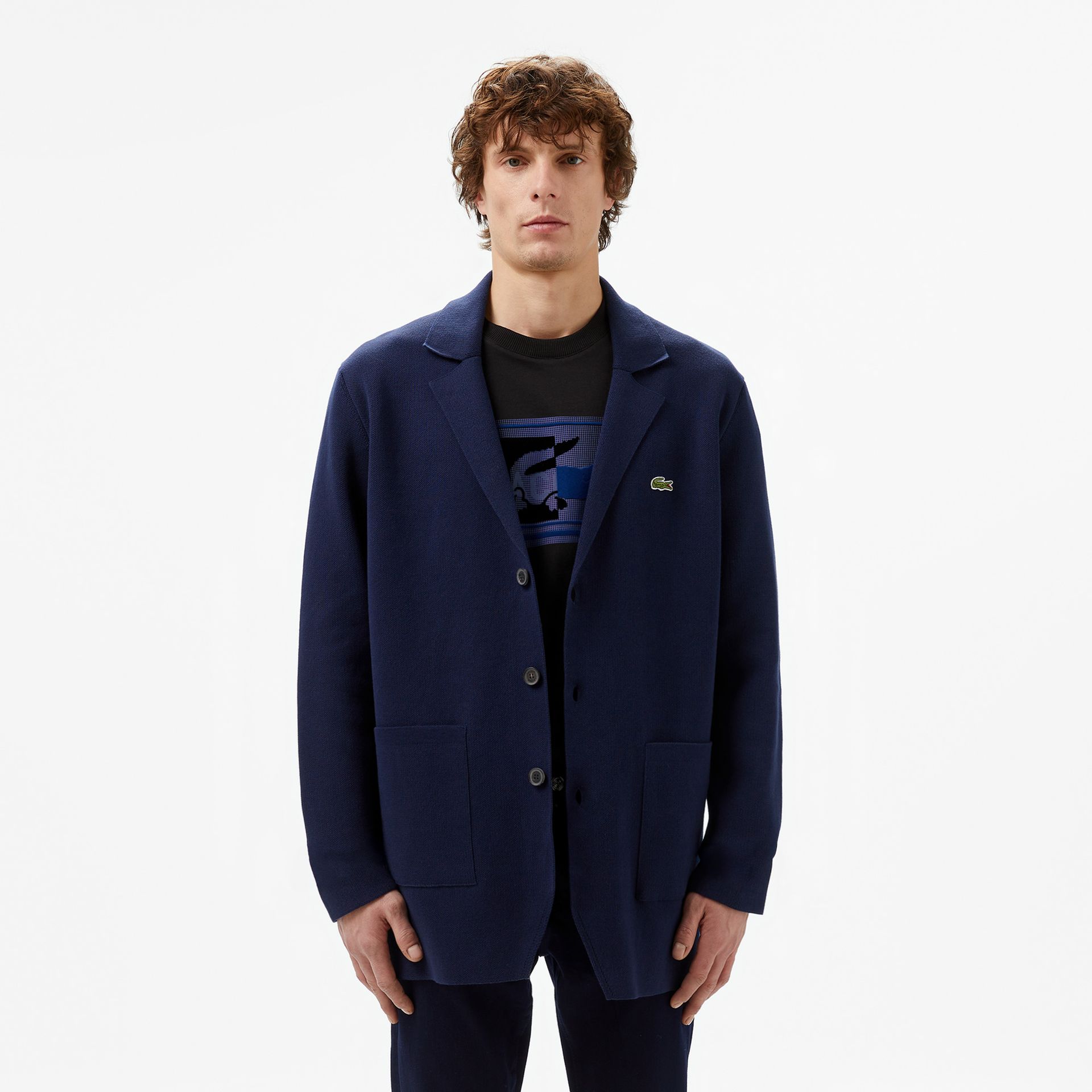 Lacoste Kardigan Męski Z Dekoltem V Classic Fit Granatowy Granatowy