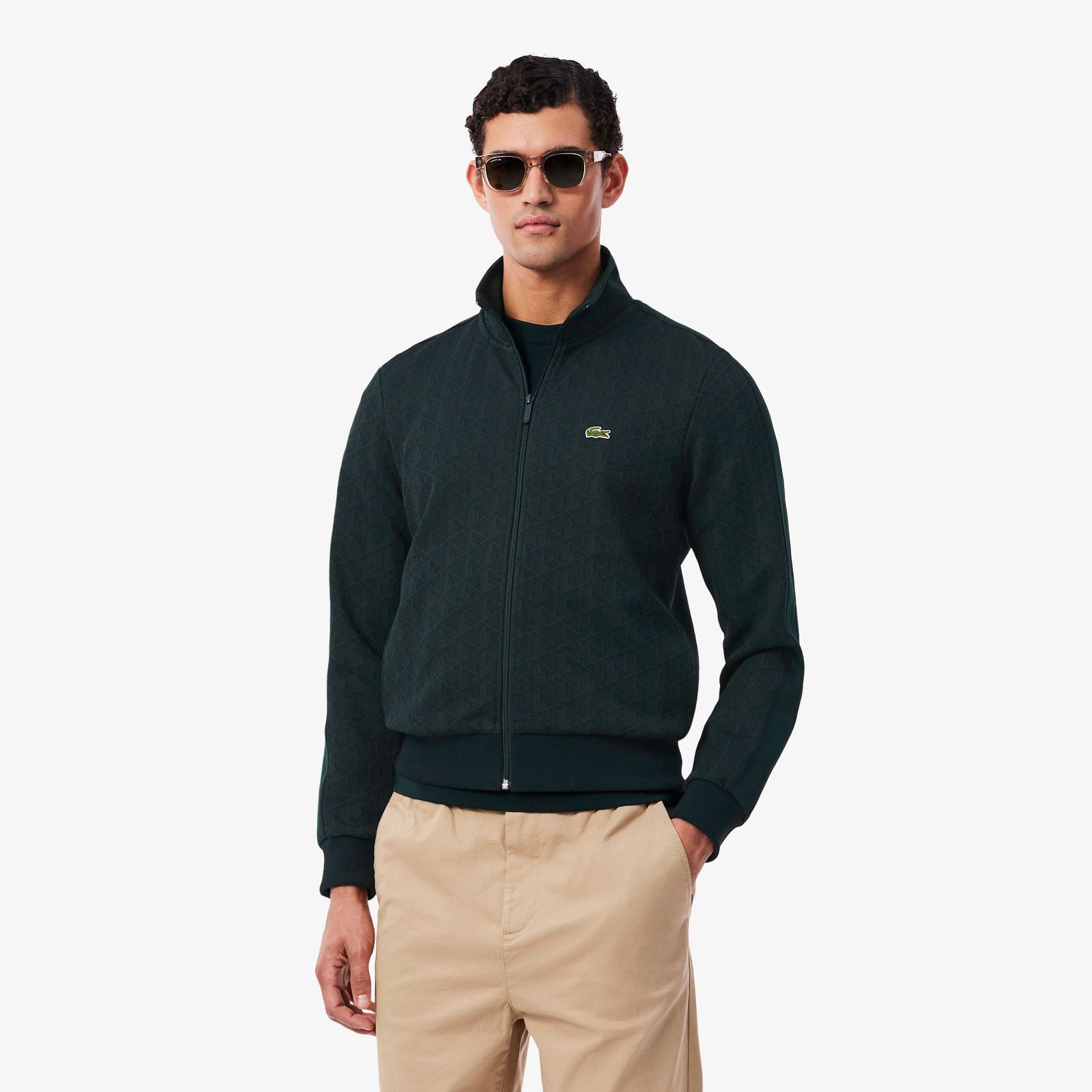 Lacoste Kurtka Dresowa Na Zamek Żakard Paris Ciemnozielona Męskie Zielony