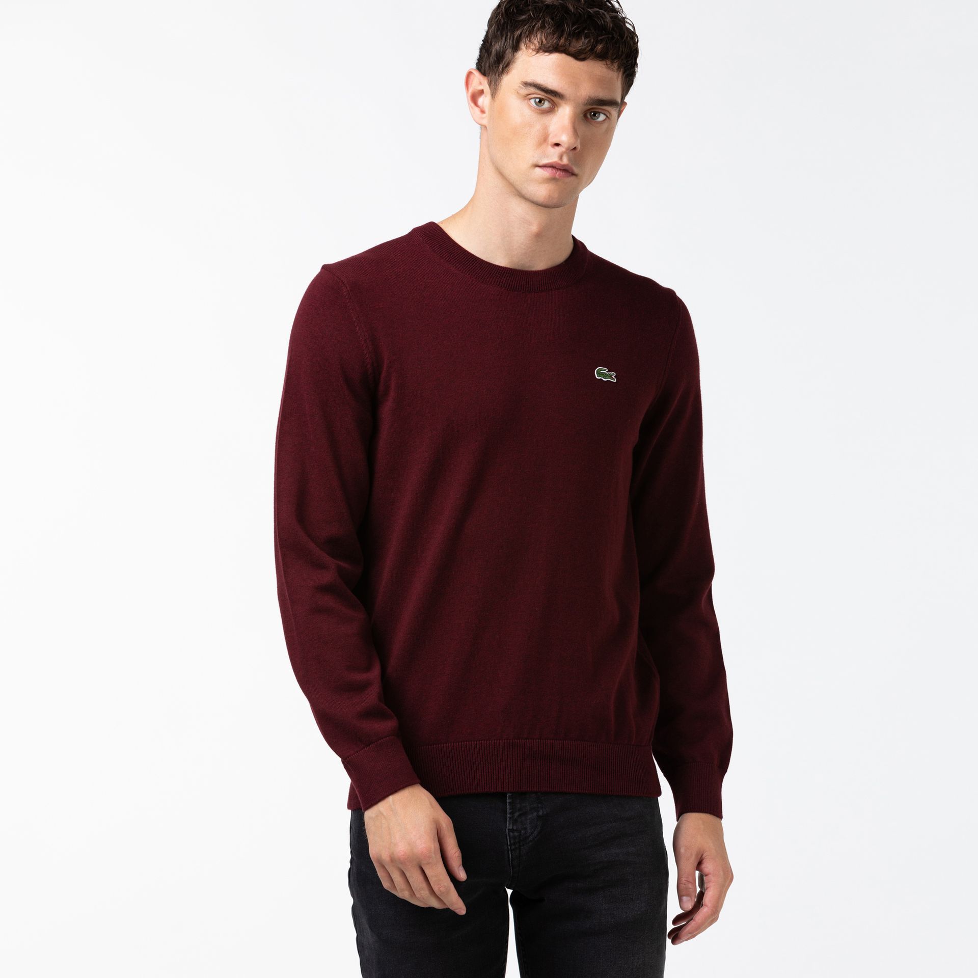 Lacoste Męski Sweter Z Bawełny Organicznej Z Okrągłym Dekoltem Bordowy