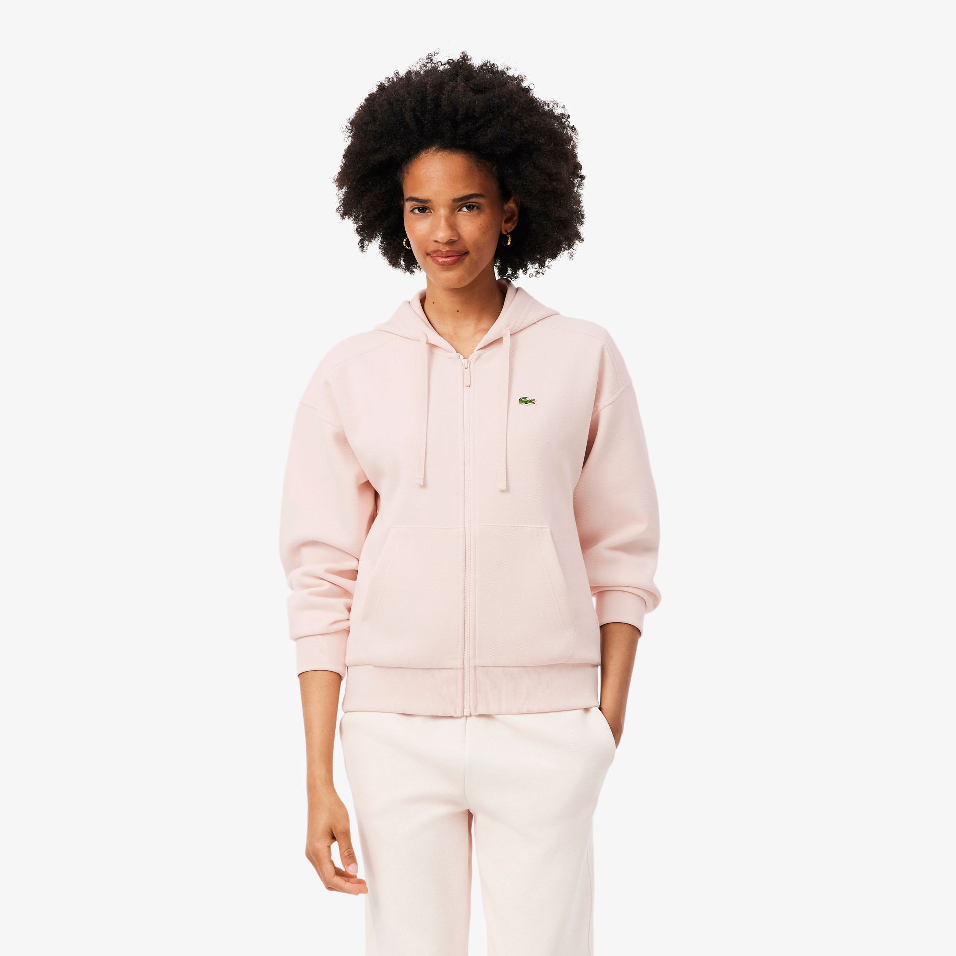 Lacoste Bluza Z Kapturem Z Piki Na Zamek Różowa