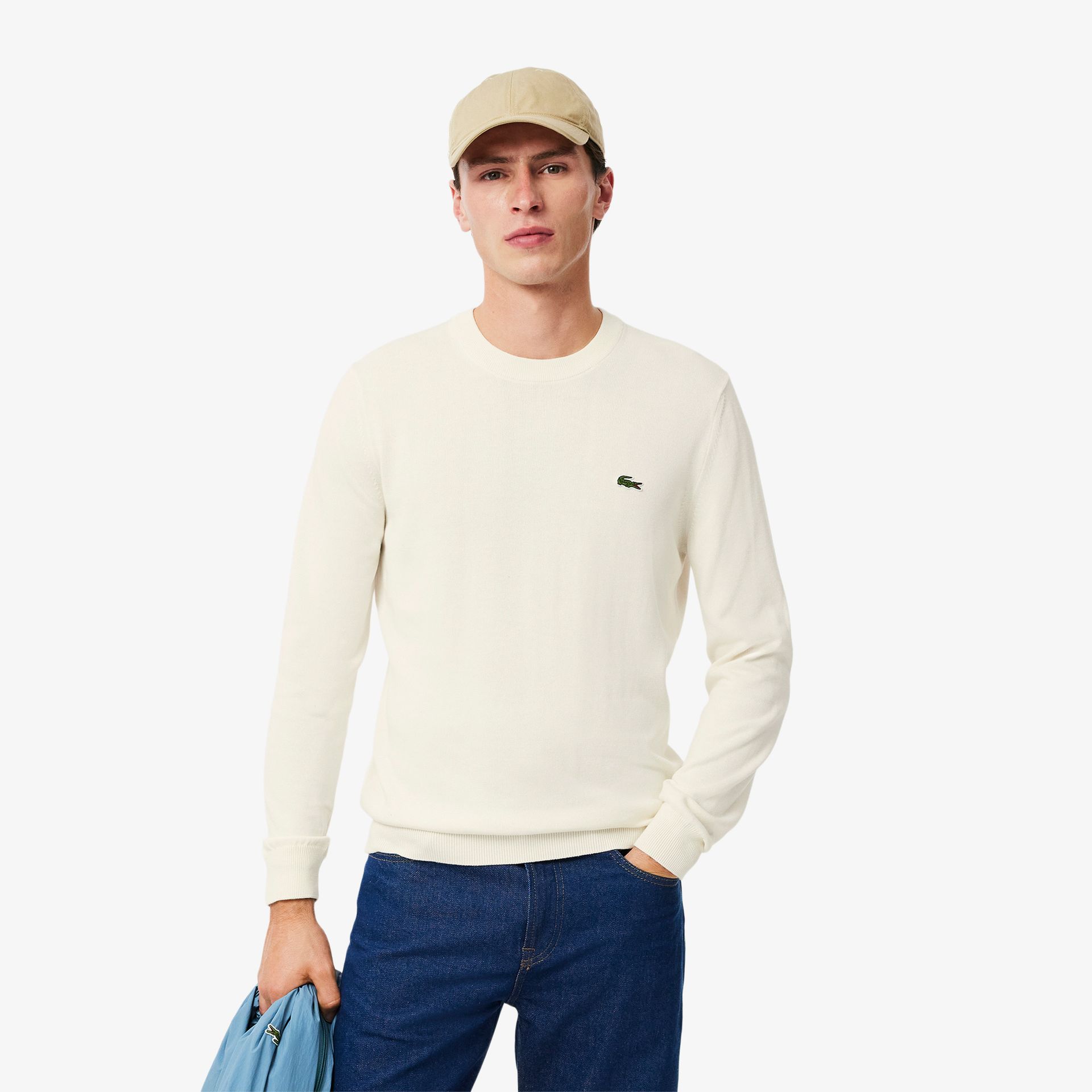 Lacoste Monochromatyczny Bawełniany Sweter Z Okrągłym Dekoltem