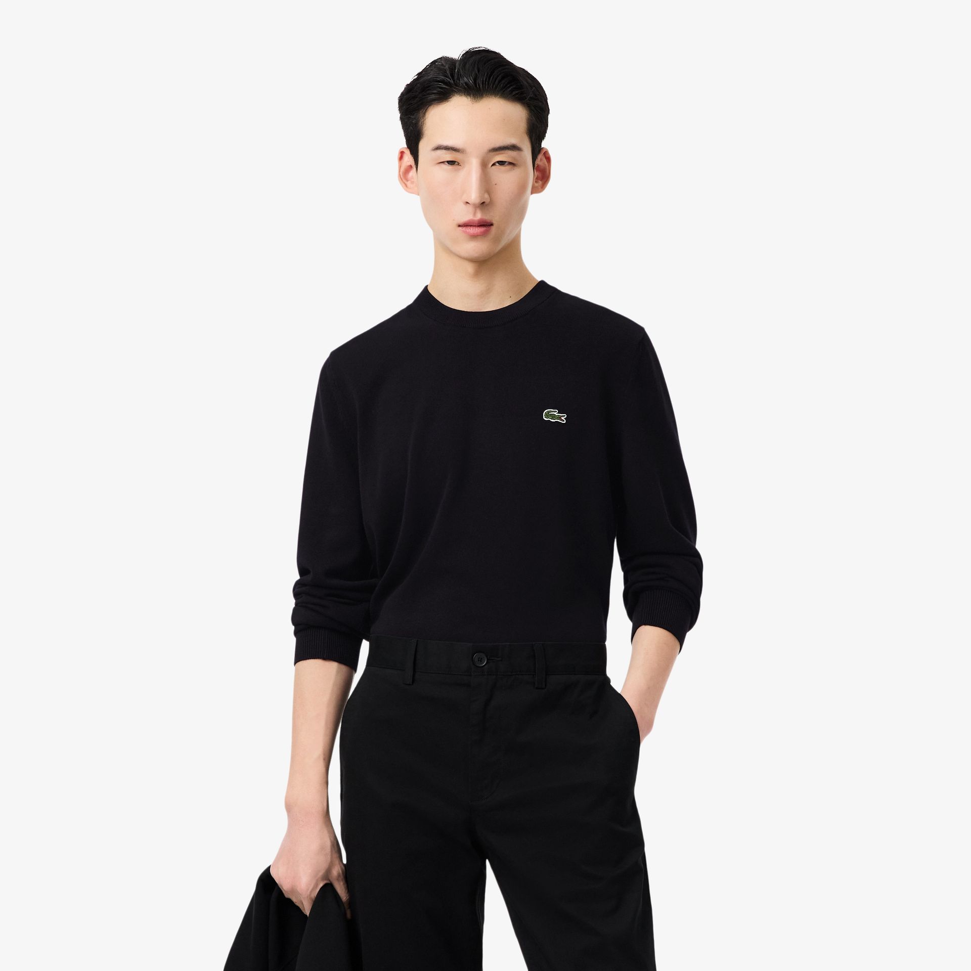 Lacoste Monochromatyczny Bawełniany Sweter Z Okrągłym Dekoltem