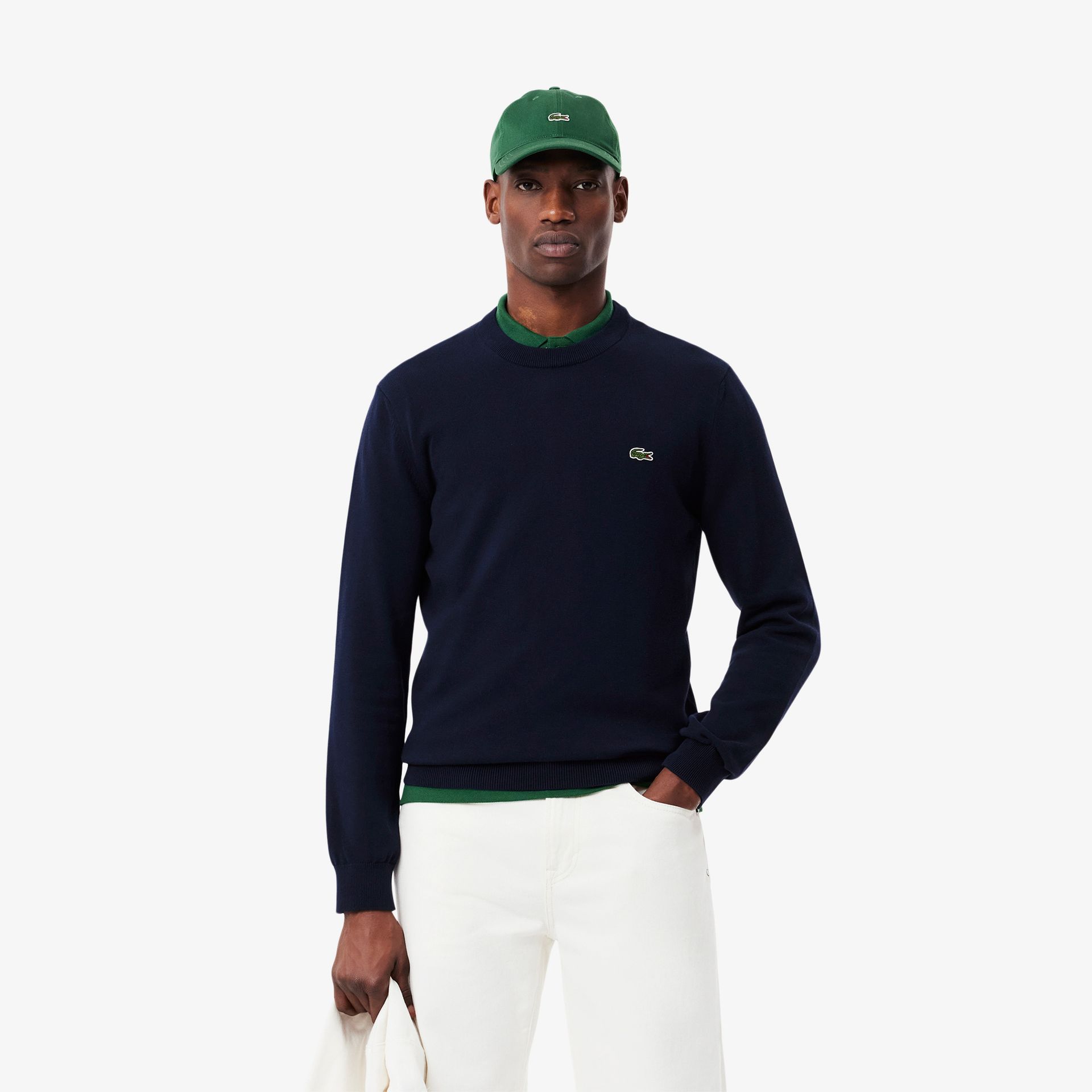 Lacoste Monochromatyczny Bawełniany Sweter Z Okrągłym Dekoltem