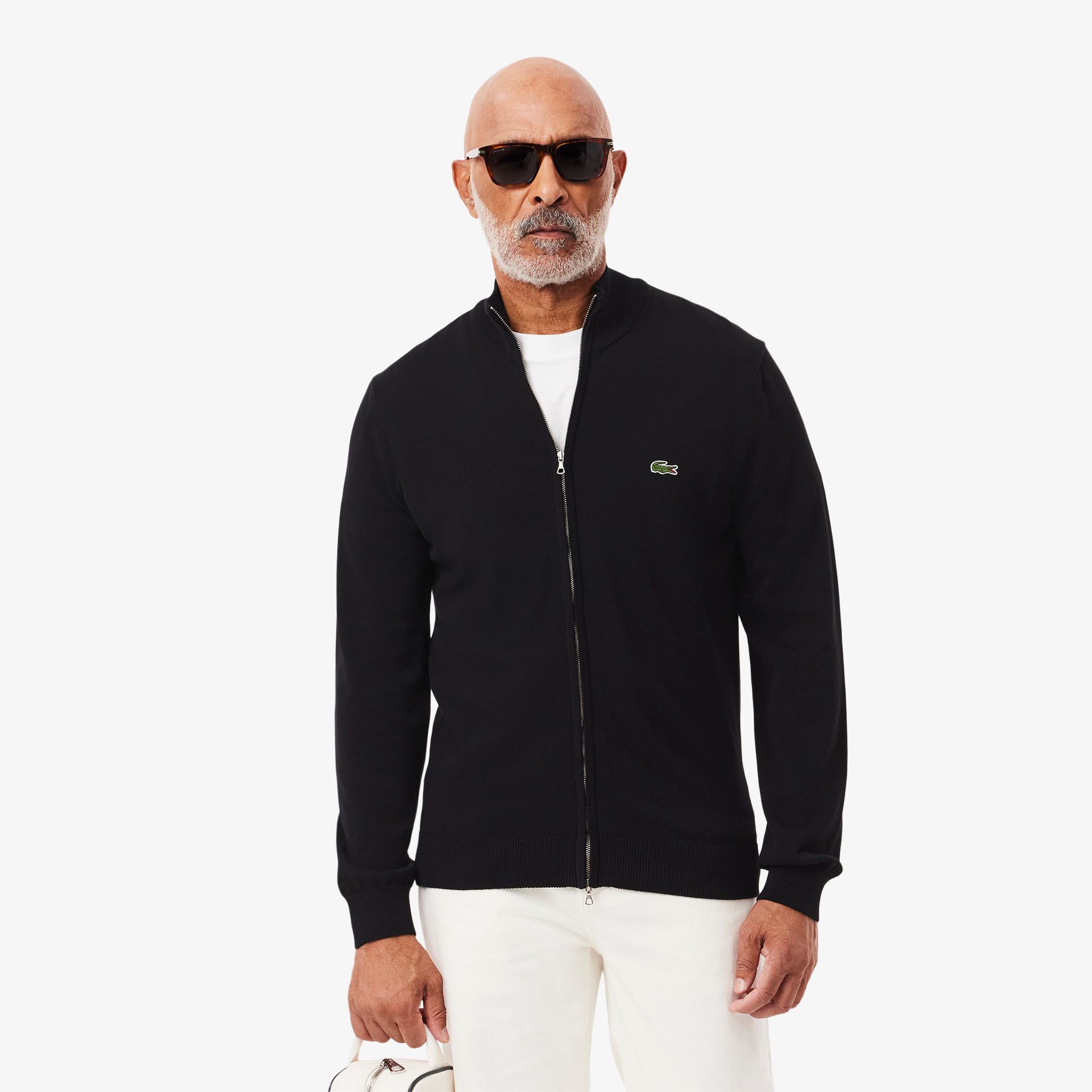 Lacoste Monochromatyczny Bawełniany Sweter Z Wysokim Kołnierzem I Zamkiem Błyskawicznym