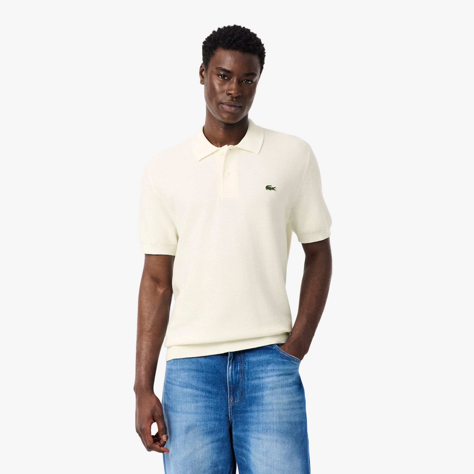 Lacoste Classic Fit Dzianinowa Koszulka Polo Męskie Kremowy