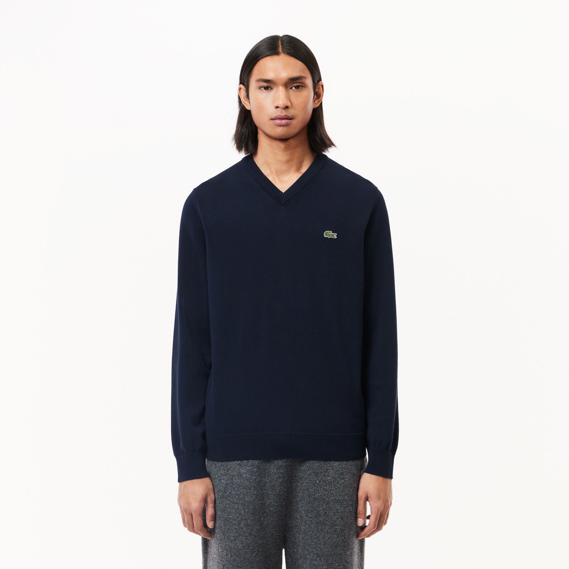 Lacoste Męski Sweter Z Dekoltem W Serek Z Organicznej Bawełny