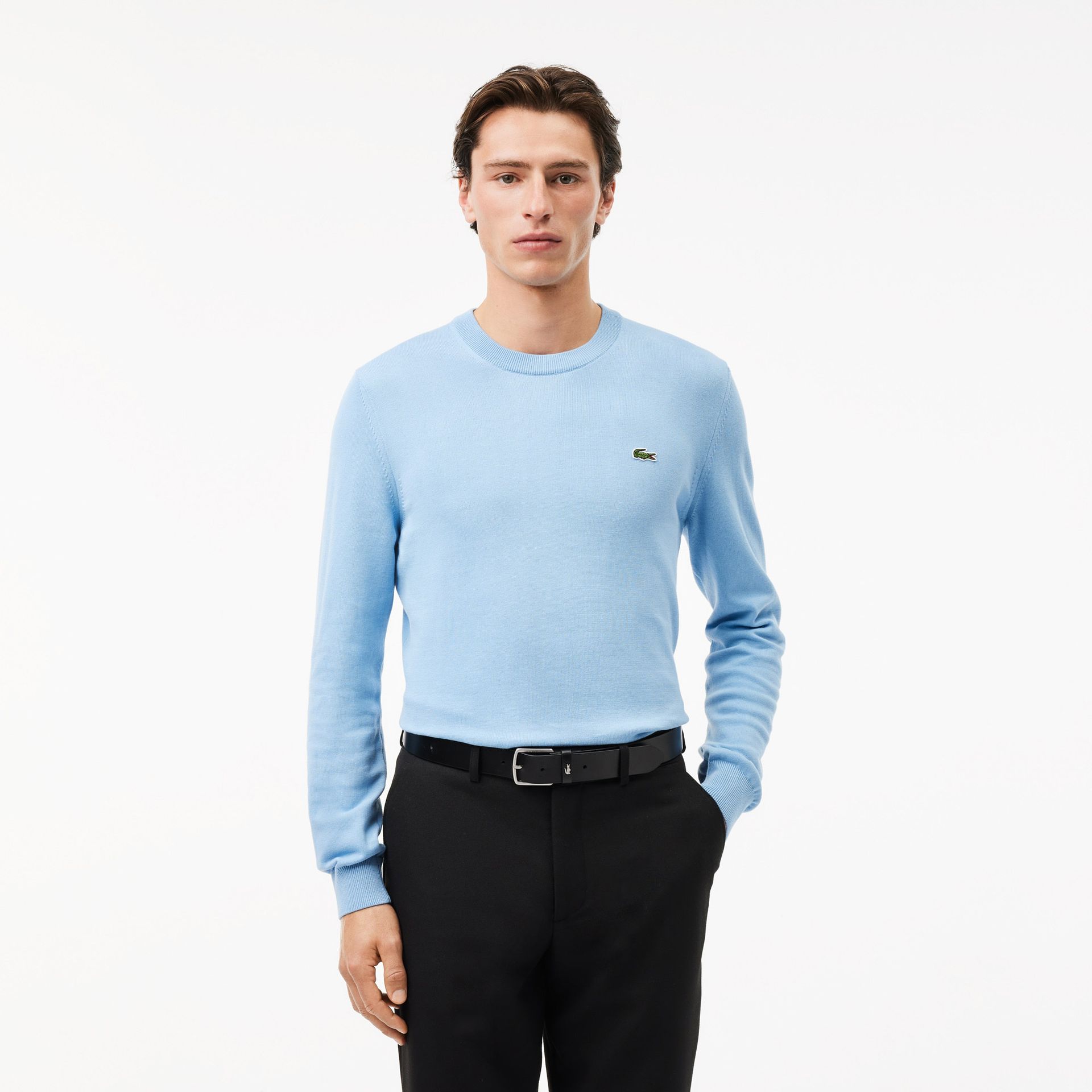 Lacoste Monochromatyczny Bawełniany Sweter Z Okrągłym Dekoltem