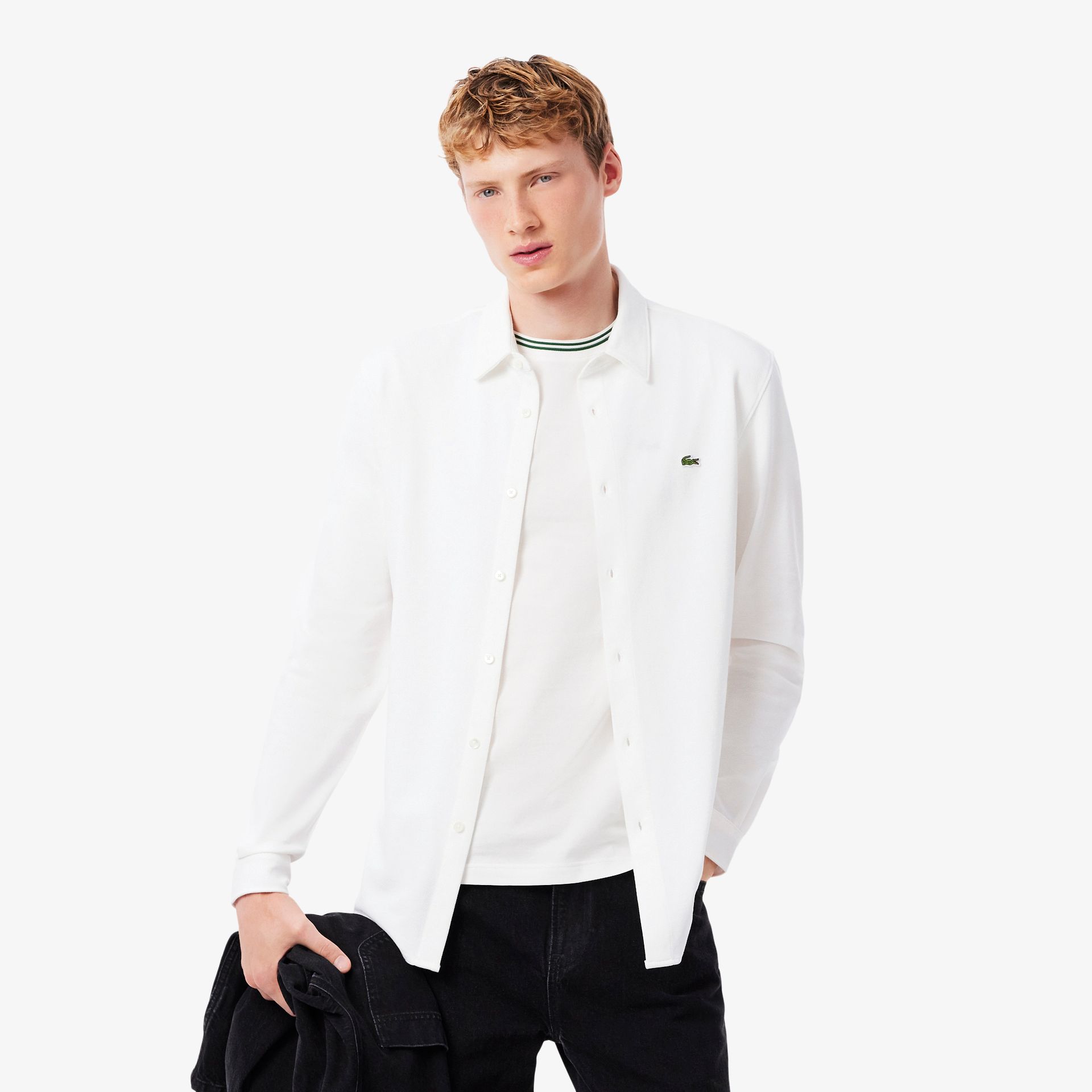 Lacoste Koszula Slim Fit Z Bawełny Piqué Męskie Biały