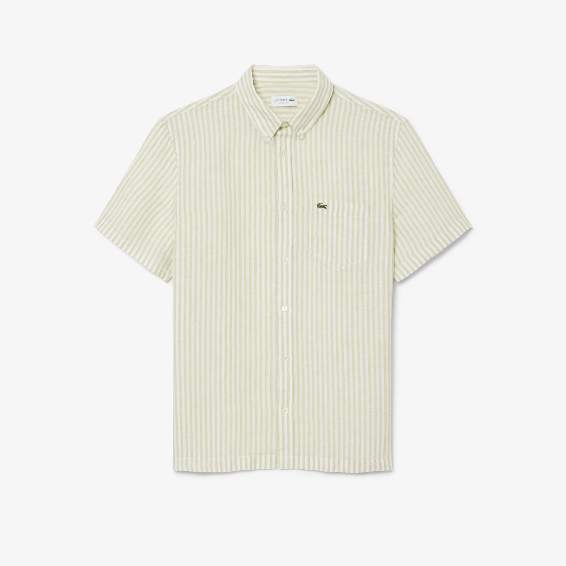 Lacoste Lniana Koszula O Regularnym Kroju Z Krótkim Rękawem Męskie Zielony